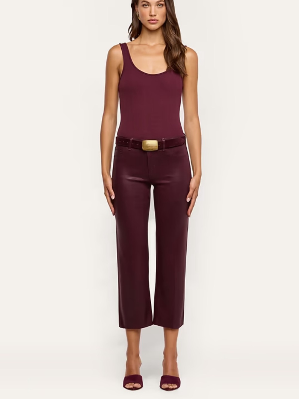 L'AGENCE Burgundy Cropped Wide-Leg Pants